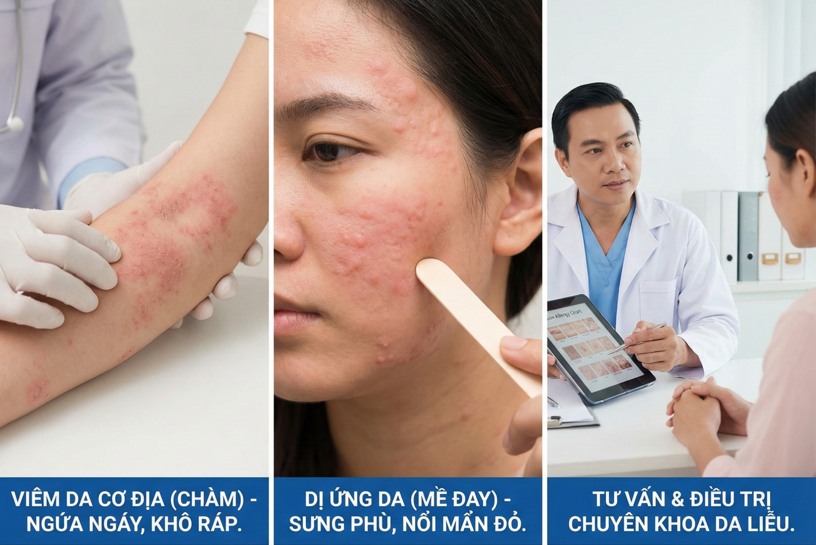 Bác sĩ Da liễu thăm khám và hướng dẫn bôi thuốc điều trị chàm sữa cho trẻ em