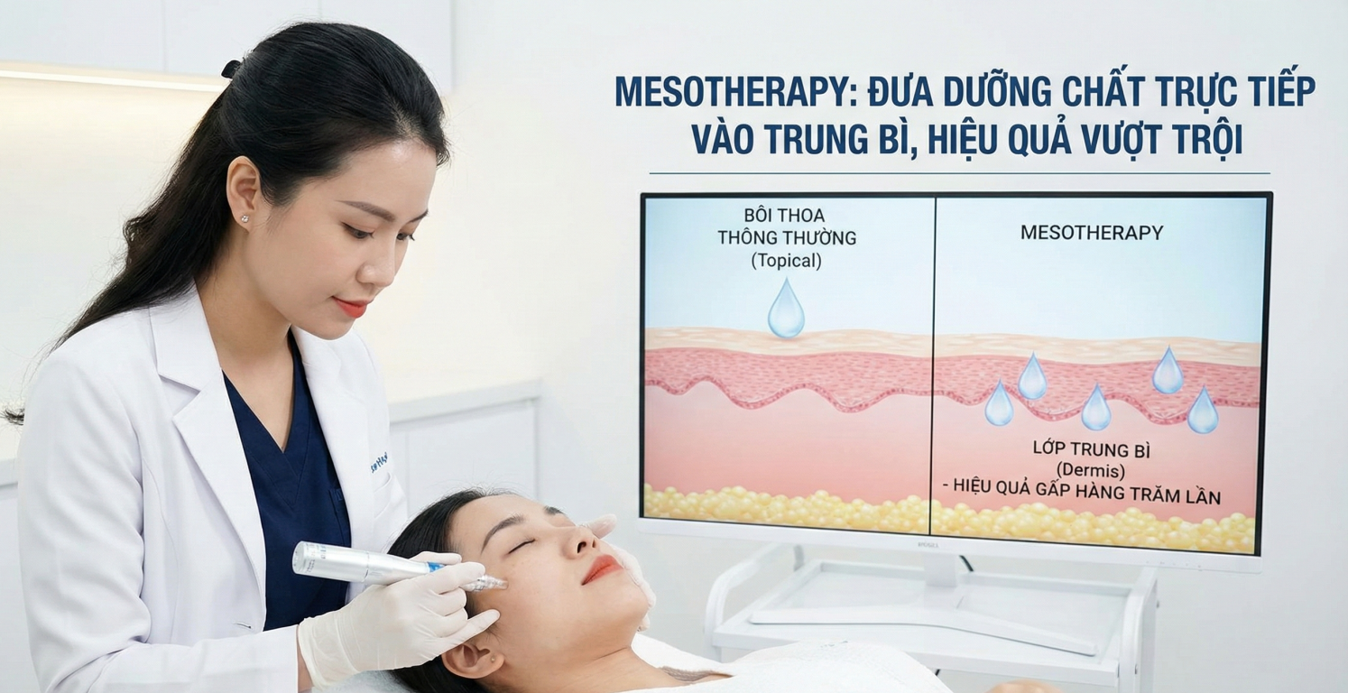 Bác sĩ thực hiện kỹ thuật tiêm Mesotherapy đưa dưỡng chất vào sâu trong da