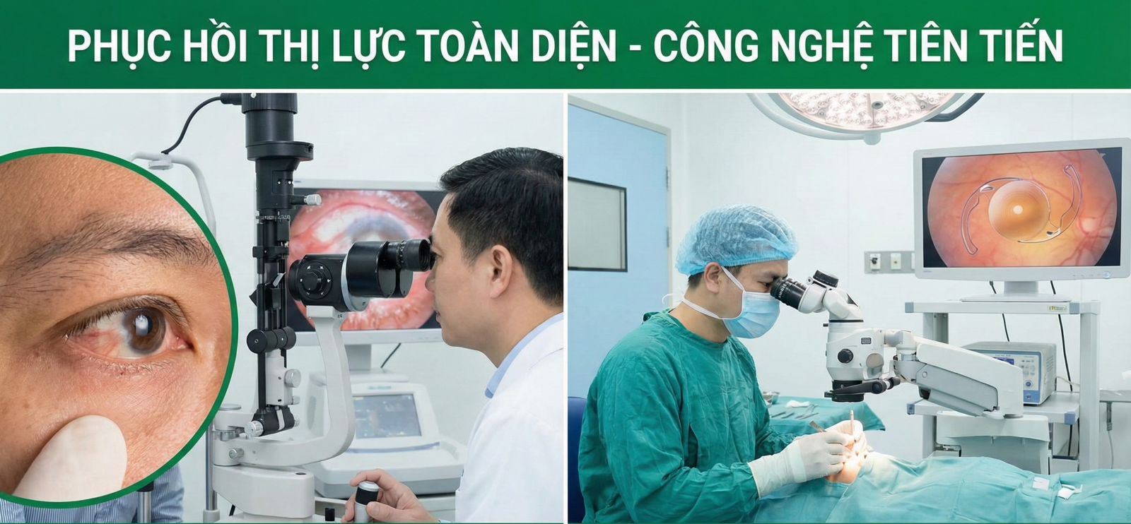 Bác sĩ chuyên khoa Mắt khám và đo thị lực cho bệnh nhân bằng máy sinh hiển vi