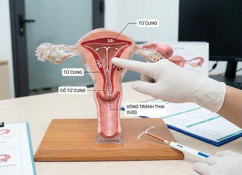Mô hình mô phỏng vị trí đặt vòng tránh thai trong tử cung giúp khách hàng dễ hình dung